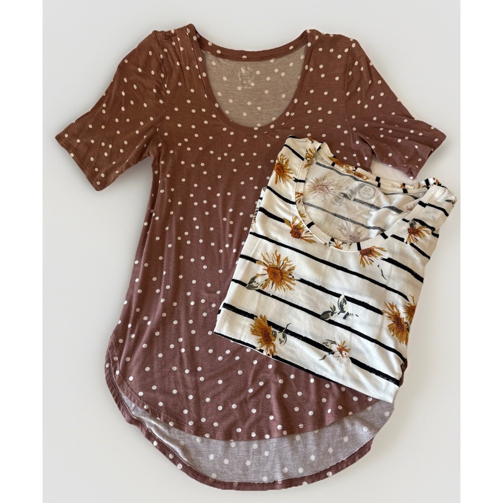 Maurices 24/7 Lot 2 Short Sleeve Tops Polka Dot Floral Stripe Small